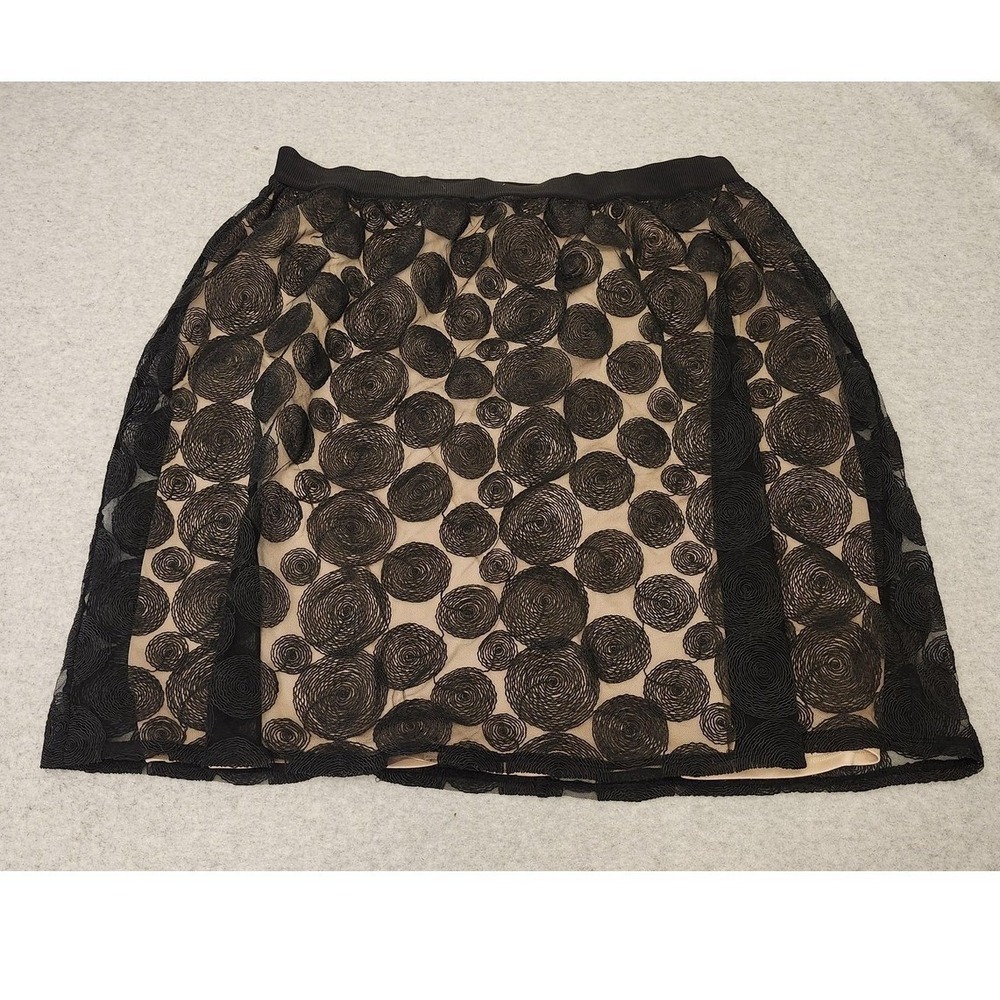 Lane Bryant Skirt Womens 22/24 Black Mesh Embroidered Circle Overlay Nude Lined‎